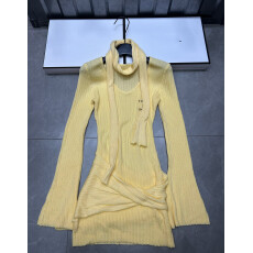 批发2025秋冬新款高级感法式V领针织喇叭袖<b class='q'>连衣裙</b>飘带围脖<b class='q'>连衣裙</b>