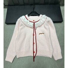 批发2025秋季新款甜美蝴蝶结系带<b class='q'>蕾丝</b>娃娃针织开衫气质毛衣