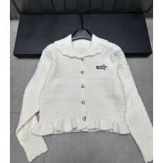 批发<b class='q'>韩版</b>格子蝴蝶结毛衣开衫秋冬款法式娃娃领软糯麻花针织衫