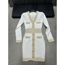 批发2025年春秋冬<b class='q'>欧美</b>新款金丝拼接高品质长袖收腰针织<b class='q'>连衣裙</b>