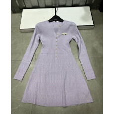 批发韩系慵懒紫色针织<b class='q'>连衣裙</b>女秋冬新款别致独特收腰A字裙小个子