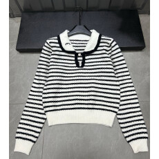 批发韩系小清新条纹<b class='q'>翻领</b>针织长袖秋冬时尚休闲叠穿内搭上衣