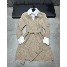 批发慵懒风高级感假两件连衣<b class='q'>裙</b>女2025秋季绑带收腰<b class='q'>长袖</b>衬衫拼接针织<b class='q'>裙</b>