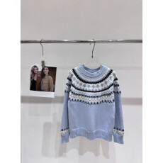 批发2025新款<b class='q'>时尚</b>百搭圆领长袖提花拼色提花针织长袖<b class='q'>休闲</b>宽松毛衣上衣