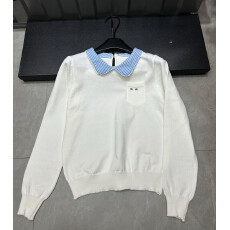 批发衬衫领条纹拼接针织长袖2025秋冬新款学院风减龄百搭长袖上衣