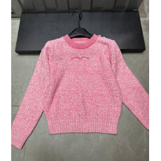 批发2025秋冬新款女氛围感甜美肩扣长袖紫粉色套头毛衣<b class='q'>针织衫</b>