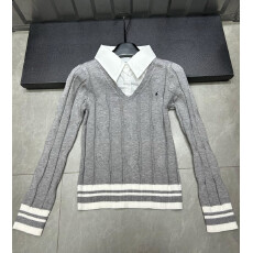 批发2025秋冬新款发打底显瘦学院风衬衫拼接麻花长袖针织衫