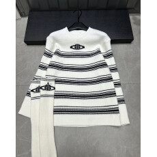 批发秋季新款时髦精套头中长款毛衣 球横条纹毛衣 <b class='q'>袜套</b>