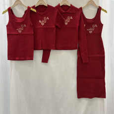 批发美式<b class='q'>运动</b>风红色系列<b class='q'>短袖</b>字母辣妹背心性感长袖修身显瘦吊带连衣裙