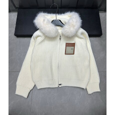 批发温柔风毛领连帽针织开衫女秋冬季初中学生大童双拉链短款毛衣外套