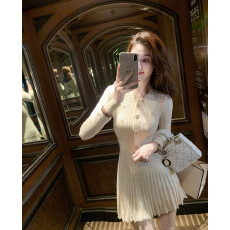 批发法式针织<b class='q'>连衣裙</b>女秋冬新款内搭百褶裙包芯纱长袖毛衣打底裙子