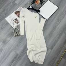 批发早秋新款辣妹烫钻斜肩修身针织衫上衣美式设计长袖别致独特<b class='q'>连衣裙</b>