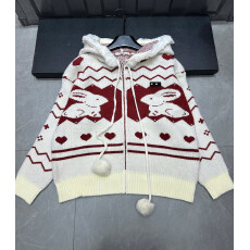 批发新年圣诞战袍红色奶系穿搭日系小兔提花<b class='q'>毛衣</b>外套<b class='q'>女</b>秋冬