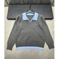 批发2025冬装新款韩系撞色POLO领假两件针织衫女学院风套头毛衣