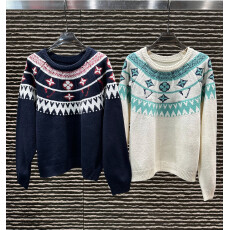 毛衣女秋冬季2025新款内搭打底衫复古民族风提花圆领针织衫