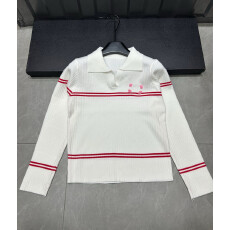 批发韩系撞色翻领针织衫女秋季独特巨好看设计感修身长袖打底上衣