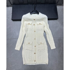 批发2025秋季小香风圆领别致扣子名媛气质修身收腰显瘦粗花呢<b class='q'>连衣裙</b>子