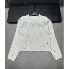 批发小香风圆领彩色烫钻毛衣<b class='q'>针织</b><b class='q'>开衫</b>女秋季独特好看款小外套上衣