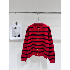 批发红黑条纹拼色<b class='q'>开衫</b>毛衣女2025冬季新款圣诞新年穿搭宽松<b class='q'>针织</b>上衣