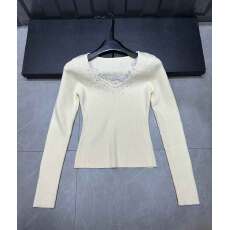 批发烫钻蕾丝毛衣女春秋冬薄款v领内搭<b class='q'>长袖</b>打底针织衫低领小个子上衣