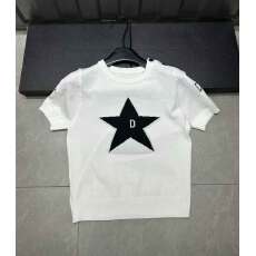 批发肩扣新款印花五角星植物花卉刺绣短袖T恤上衣