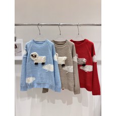设计感立体云朵小牦牛套头针织毛衣女25秋冬新款宽松减龄圆领上衣