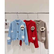 批发云朵小羊牛角扣针织外套毛针织衫毛衣外套针织开衫