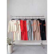 批发秋季新款时尚套<b class='q'>装</b>女宽松圆领针织<b class='q'>上衣</b>+高腰显瘦<b class='q'>裤</b>子两件套