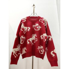 批发2026新款红色毛衣男女<b class='q'>情侣</b><b class='q'>圆领</b>内搭打底衫本命年马年新年款针织衫