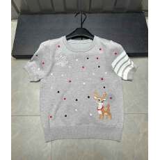 批发韩系减龄波点小鹿针织衫短袖T恤女夏季新款小个子温柔短上衣