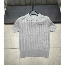 批发2025夏季新款小香风娃娃领针织衫女宽松显瘦薄款t恤短袖上衣