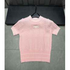 小香风撞色圆领麻花短袖针织T恤上衣百搭显瘦毛衣