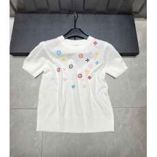 批发美式立体彩色字母刺绣短袖t恤女<b class='q'>夏</b>季小众设计感修身辣妹正肩上衣