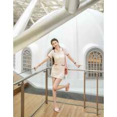 批发翻领口袋T恤夏装新款初中高中学生短袖洋气减龄<b class='q'>连衣裙</b>针织衫上衣