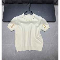 批发设计感袖子金属标纯色短袖<b class='q'>T</b>恤通勤上衣小众重磅圆领半袖打底衫