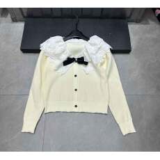 批发设计感蕾丝拼接蝴蝶结圆领<b class='q'>长袖</b>针织<b class='q'>开衫</b>女2025秋季款外套