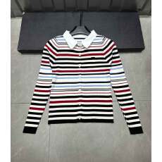 批发香香衬衫领撞色新款秋冬高级感条纹修身显瘦针织开衫内搭可<b class='q'>毛衣</b>