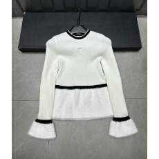 批发法式小香风白色绞花荷叶边针织衫女冬季内搭打底<b class='q'>毛衣</b>气质收腰上衣