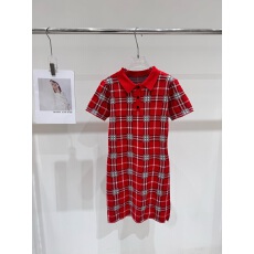 批发夏季新款复古<b class='q'>格</b>子Polo衫领短袖针织宽松<b class='q'>连衣裙</b>