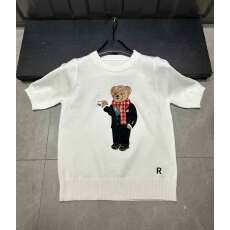 批发秋冬新款人型<b class='q'>帅气</b>格子围巾小熊提花图案长袖套头针织衫