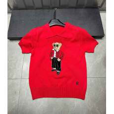 批发2026春秋<b class='q'>新款</b>眼镜衬衫小熊短袖针织衫卡通刺绣圆领百搭气质<b class='q'>毛衣</b>