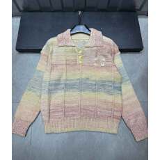 批发渐变条纹翻领针织衫女秋冬季<b class='q'>新款</b>设计感小个子宽松<b class='q'>毛衣</b>外套