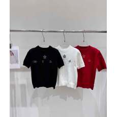 批发2026<b class='q'>新款</b>~重工五角星字母刺绣针织衫女 软糯简约百搭圆领短袖<b class='q'>毛衣</b>