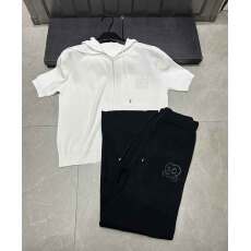 批发连帽抽绳短袖印花图案装饰宽松极简风百搭针织衫上衣两件套