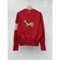 批发秋冬新款学院风条纹四杠后背小马提花V领长袖<b class='q'>针织</b><b class='q'>开衫</b>外套