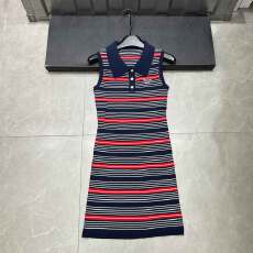 批发纯欲风辣妹翻领无袖条纹针织<b class='q'>连衣裙</b>夏季新款修身显瘦短款包臀裙子