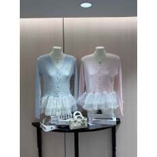 批发蕾丝花边拼接针织开衫外套女夏季设计感微透修身外搭温柔甜美上衣