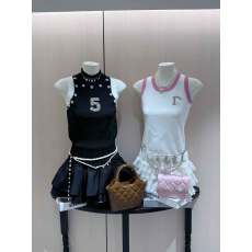 批发甜酷辣妹撞色针织吊带背心女内搭外穿款无袖工字背心上衣