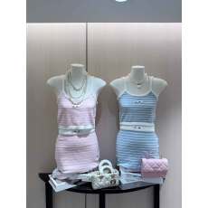 千金小香风条纹吊带针织套装裙女夏季减龄一整套辣妹穿搭两件套