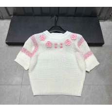 批发森系田园风花朵毛衣短袖复古格子针织衫慵懒<b class='q'>甜美</b>上衣